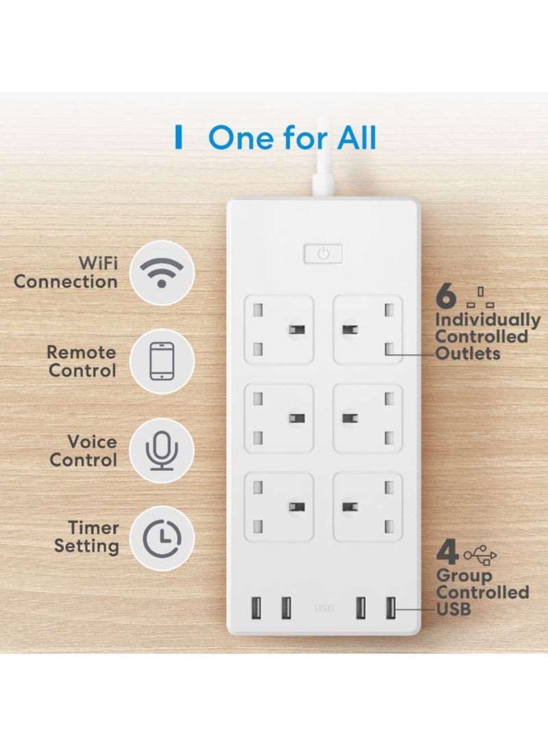 ميروس Meross Smart Power Strip, 6 Outlets + 4 USB Ports Smart Extension Lead, Compatible with Apple HomeKit - Image 2