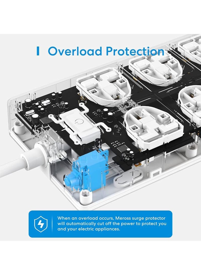 ميروس Meross Smart Power Strip, 6 Outlets + 4 USB Ports Smart Extension Lead, Compatible with Apple HomeKit - Image 4