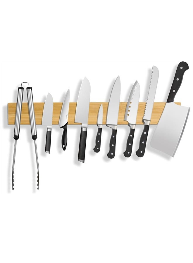 Osowake 16 Inch Magnetic Knife Strip, Bamboo Wood Powerful Magnetic Knife Holder for Wall, Wall Mounted Bamboo Kitchen Knife Bar Rack for Home Kitchen Utensil & Tool Holder - Image 1