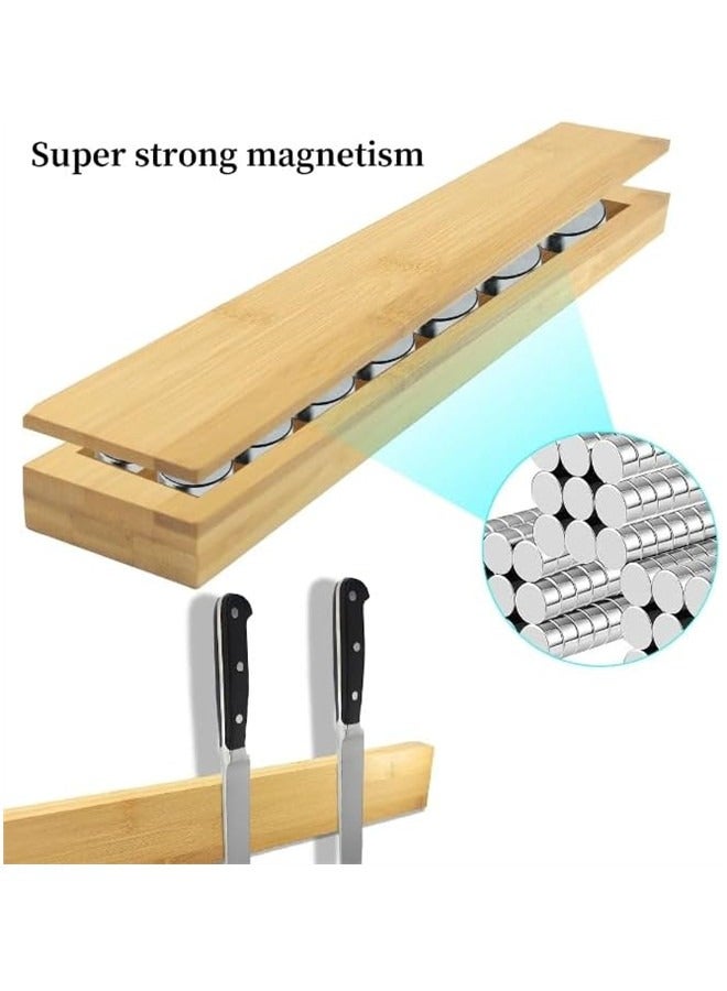Osowake 16 Inch Magnetic Knife Strip, Bamboo Wood Powerful Magnetic Knife Holder for Wall, Wall Mounted Bamboo Kitchen Knife Bar Rack for Home Kitchen Utensil & Tool Holder - Image 2