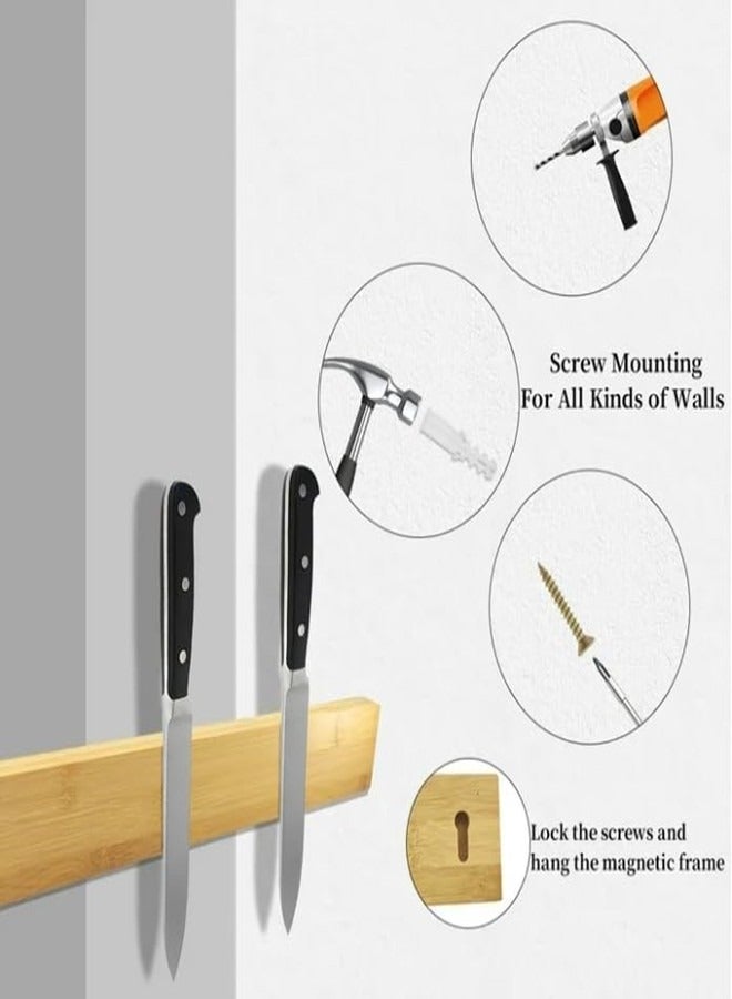 Osowake 16 Inch Magnetic Knife Strip, Bamboo Wood Powerful Magnetic Knife Holder for Wall, Wall Mounted Bamboo Kitchen Knife Bar Rack for Home Kitchen Utensil & Tool Holder - Image 5