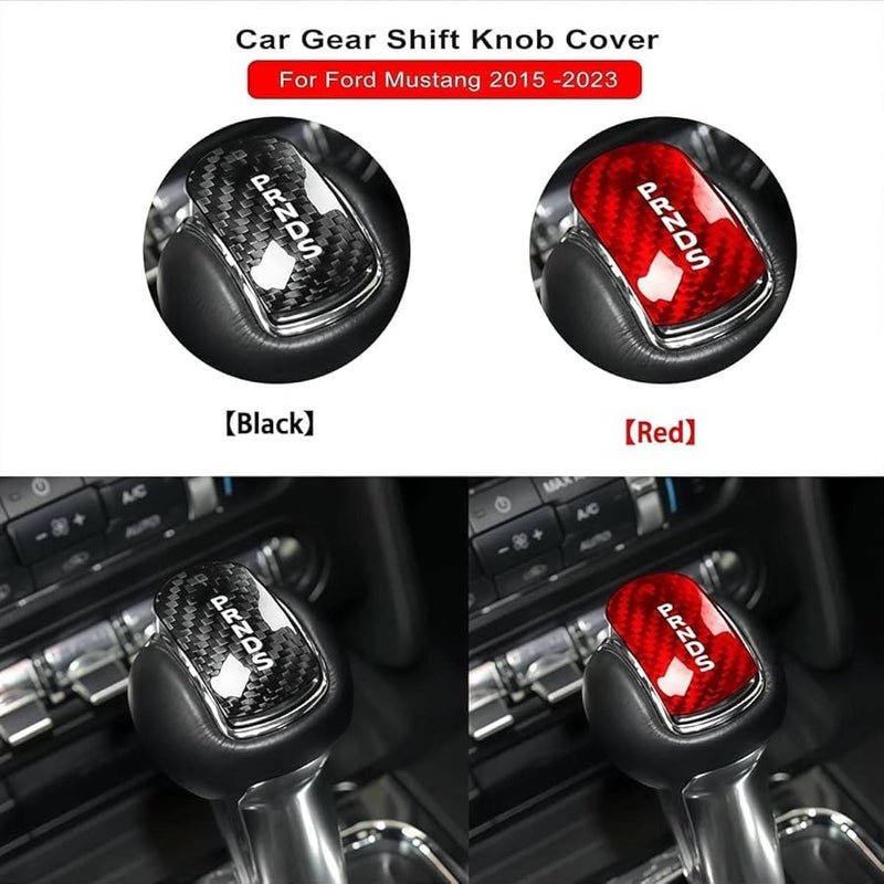 Black Carbon Fiber Gear Shift Knob Cover For Mustang 2015 2023 Automatic Transmission - Image 3