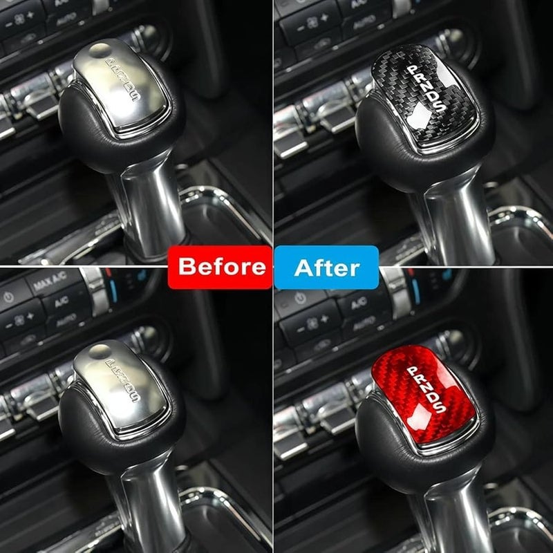Black Carbon Fiber Gear Shift Knob Cover For Mustang 2015 2023 Automatic Transmission - Image 5