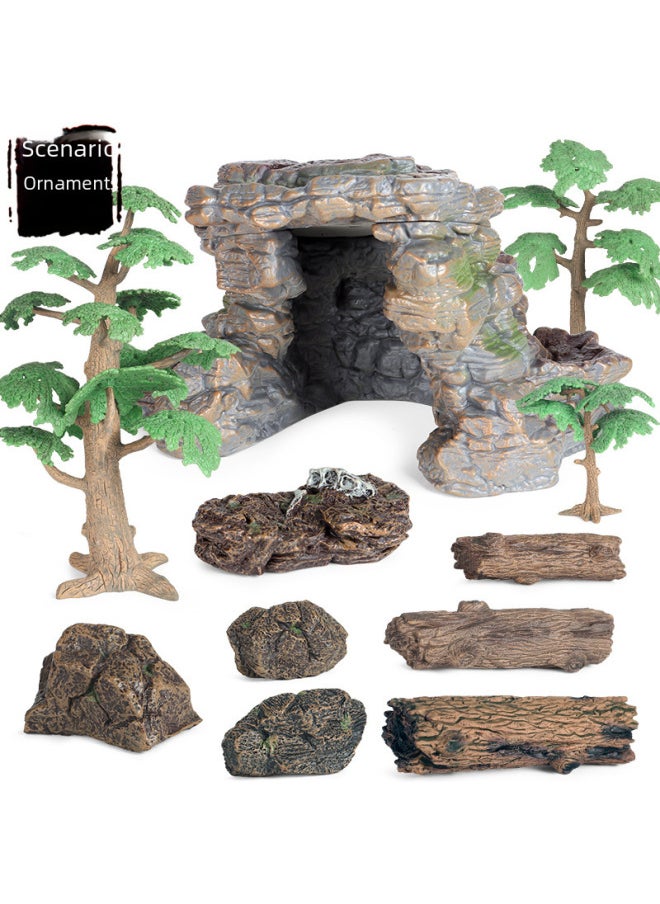 Simulation Desktop Sand Table Scene Plastic Stone Tree Stump Model Dinosaur Animal Rockery Landscaping Decoration Hand-Color:M90 (grass)  - Image 2