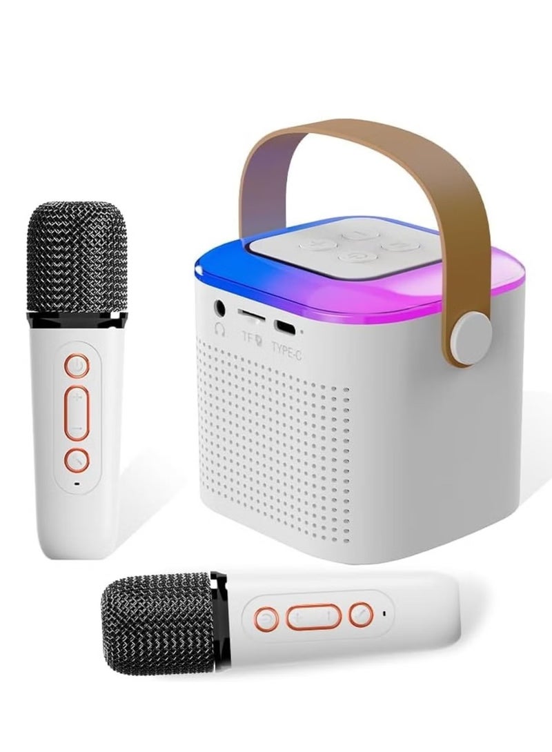 ELTRAZONE Compact Portable Karaoke Machine with Dual Wireless Microphones – Mini Bluetooth Speaker with Vibrant LED Lights, TF Card Support, AUX Input, and USB Playback, Perfect for Kids and Adults, Ideal for Home, Outdoor Gatherings, and Birthday Party Entertainment – White  - Image 1