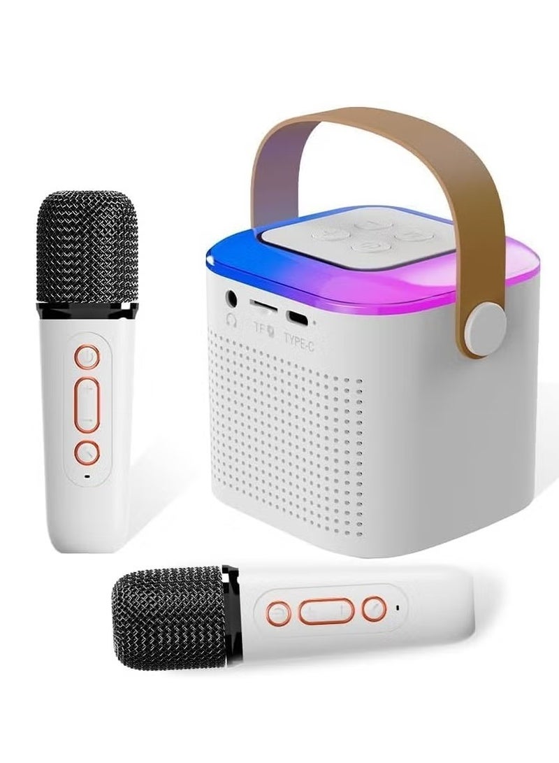 ELTRAZONE Compact Portable Karaoke Machine with Dual Wireless Microphones – Mini Bluetooth Speaker with Vibrant LED Lights, TF Card Support, AUX Input, and USB Playback, Perfect for Kids and Adults, Ideal for Home, Outdoor Gatherings, and Birthday Party Entertainment – White  - Image 2