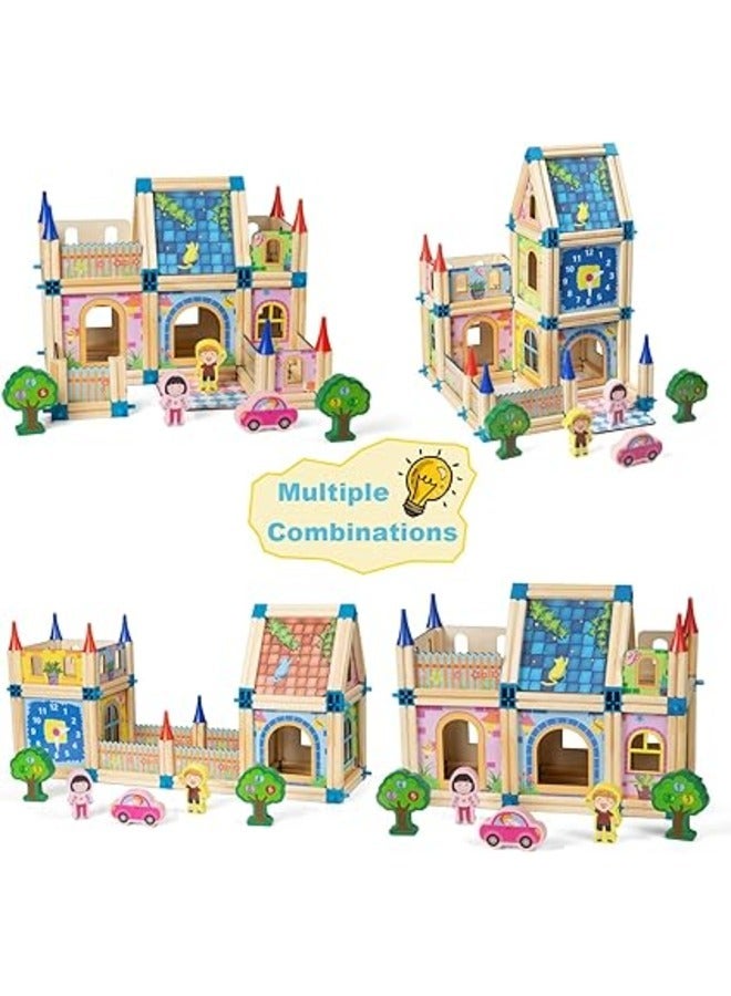 Loquat Wooden Construction Bricks, Building Blocks Set，Variety of Shapes House Model Game Castle and Farm Building Set, Castle Construction Blocks for Boys and Girls Birthday Party Favors (268PCS) - Image 2