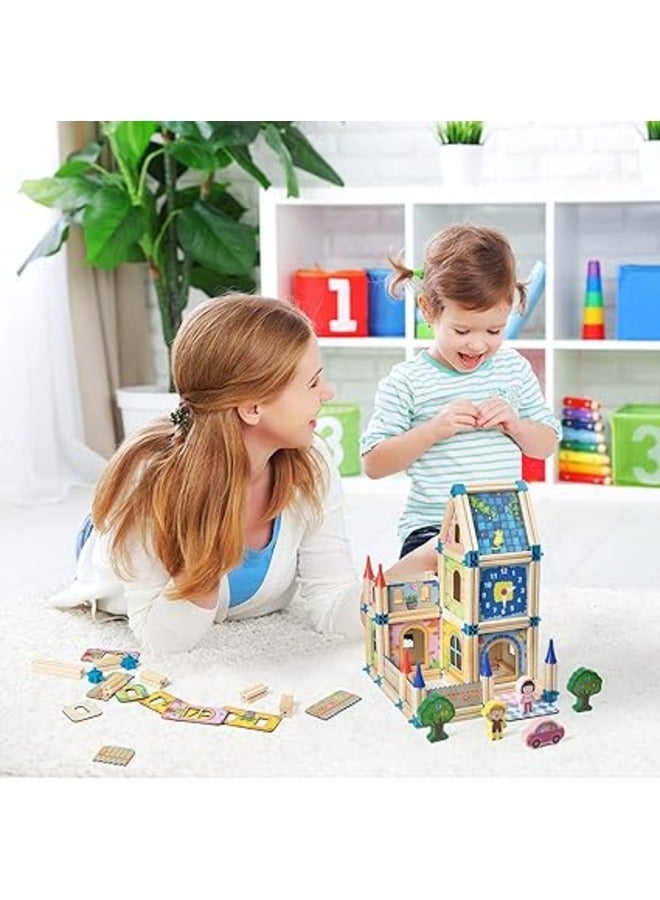 Loquat Wooden Construction Bricks, Building Blocks Set，Variety of Shapes House Model Game Castle and Farm Building Set, Castle Construction Blocks for Boys and Girls Birthday Party Favors (268PCS) - Image 3