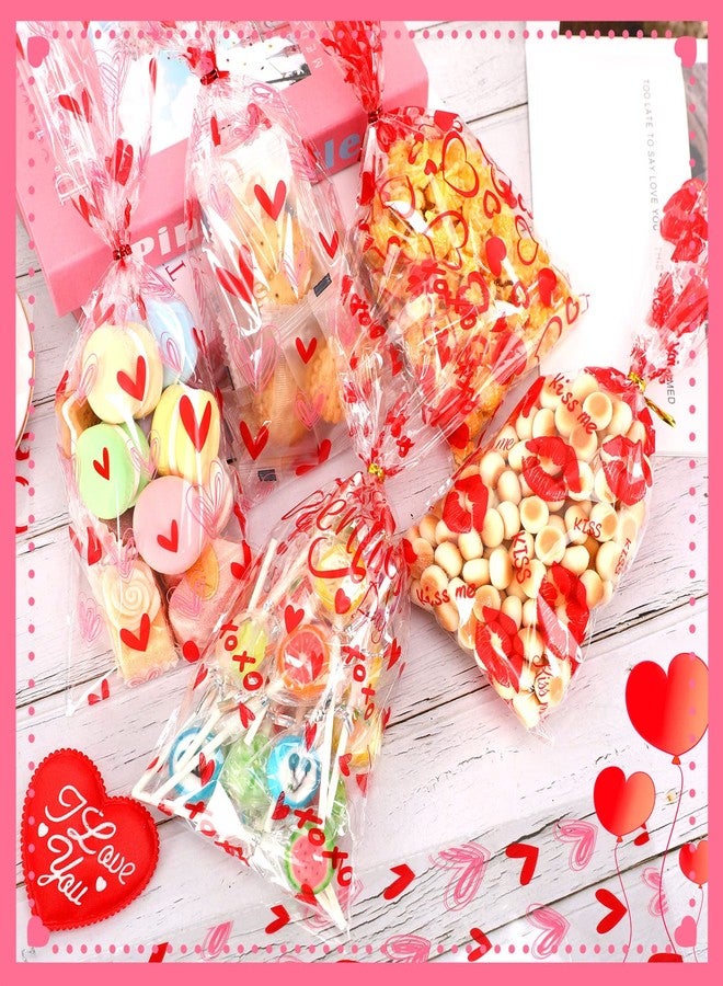 JULBEAR Valentines Cellophane Bags,180Pcs Valentine's Day Treat Bags with 200Pcs Twist Ties, Clear Valentine Treat Candy Bags for Kids, Valentine's Goodie Bags for Valentines Party Favors Supplies (6 - Image 5