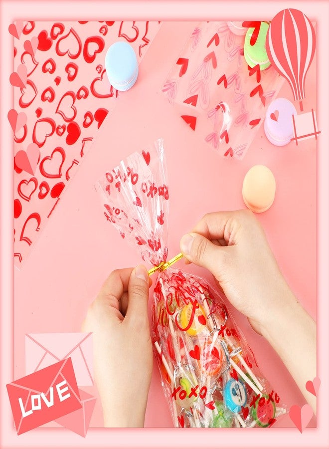 JULBEAR Valentines Cellophane Bags,180Pcs Valentine's Day Treat Bags with 200Pcs Twist Ties, Clear Valentine Treat Candy Bags for Kids, Valentine's Goodie Bags for Valentines Party Favors Supplies (6 - Image 3