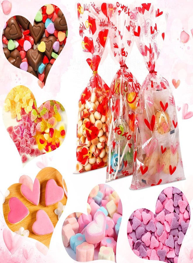JULBEAR Valentines Cellophane Bags,180Pcs Valentine's Day Treat Bags with 200Pcs Twist Ties, Clear Valentine Treat Candy Bags for Kids, Valentine's Goodie Bags for Valentines Party Favors Supplies (6 - Image 4