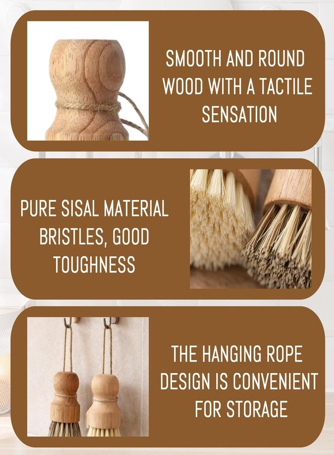 MOSIOBERDAVIAN 12 Pcs Bamboo Dish Brush Set, Palm Wooden and Sisal Bristles Dish Scrubber, Dish Brushes with Lanyard, Durable Wood Dishes Scrub, Natural Round Vegetable Cleaning Pots Pans Sink Washing Kitchen Brush - Image 3