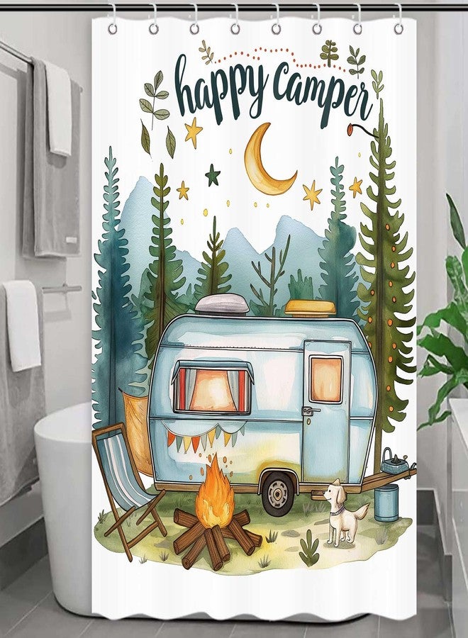 ICTEISOM Happy Camper Small Stall RV Shower Curtain Rustic Tree Mountain Adventure Tent Camping Bathroom Curtains Travel Trailer Bathroom Accessories Set with Hooks 47 x 64 Inches - Image 5