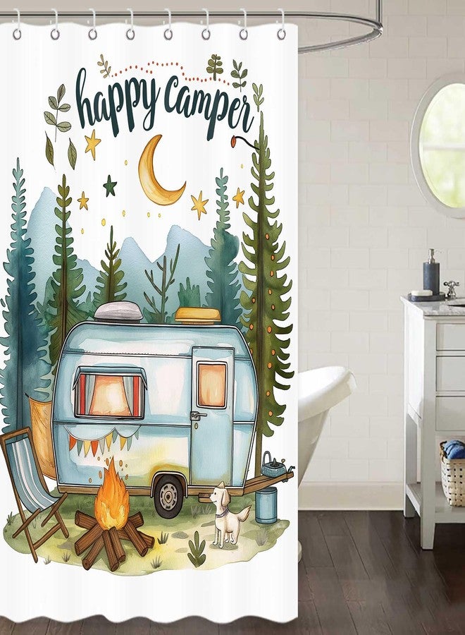 ICTEISOM Happy Camper Small Stall RV Shower Curtain Rustic Tree Mountain Adventure Tent Camping Bathroom Curtains Travel Trailer Bathroom Accessories Set with Hooks 47 x 64 Inches - Image 2