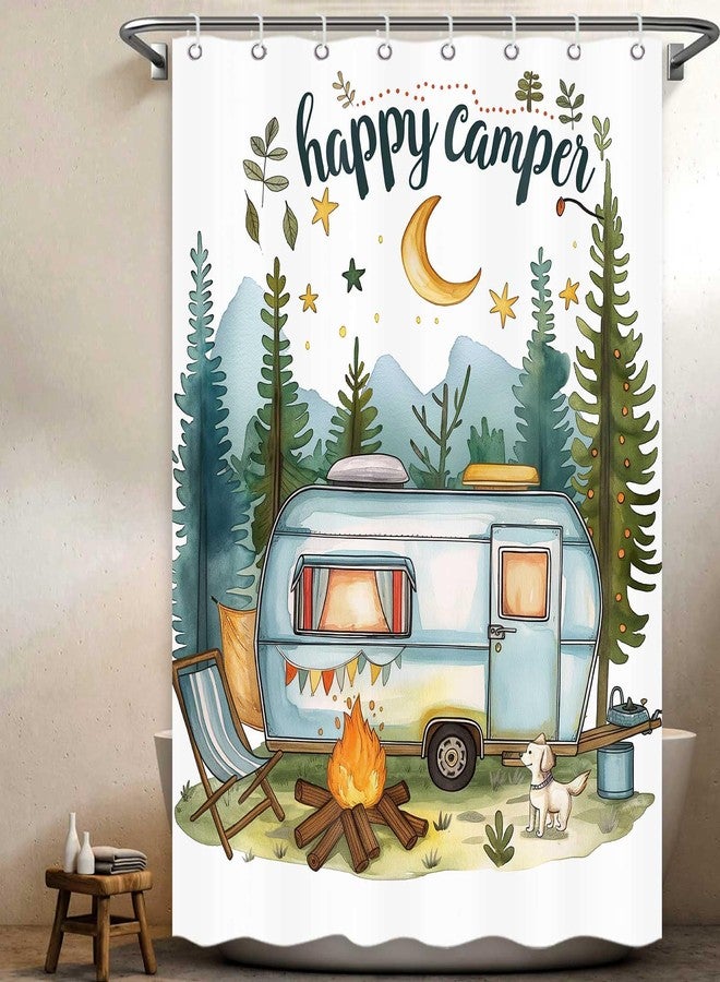ICTEISOM Happy Camper Small Stall RV Shower Curtain Rustic Tree Mountain Adventure Tent Camping Bathroom Curtains Travel Trailer Bathroom Accessories Set with Hooks 47 x 64 Inches - Image 1
