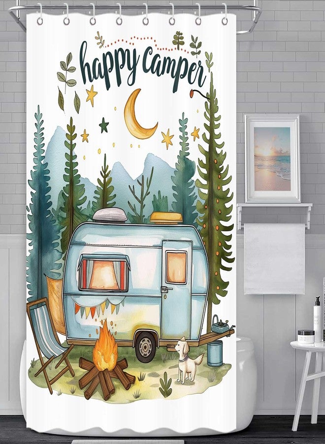ICTEISOM Happy Camper Small Stall RV Shower Curtain Rustic Tree Mountain Adventure Tent Camping Bathroom Curtains Travel Trailer Bathroom Accessories Set with Hooks 47 x 64 Inches - Image 4
