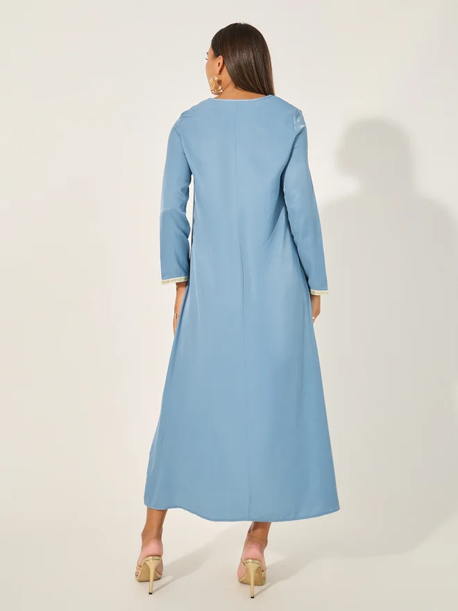Take Two Take Two Lace Detail Tasseled V-Neck A-Line Jalabyia