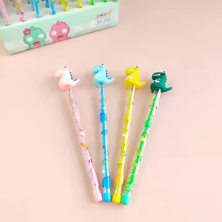 SHAKTISM Unicorn, Push-up Mechanical Pencils Set with Character Toppers, Non - Sharpening Stacking Pencil - 8 Pieces, Multicolour (Dino 8Pc) - Image 1