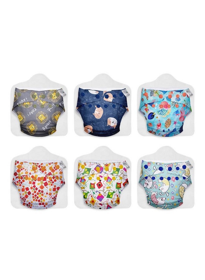 Superbottoms Cloth Diapers For Babies - Uno Super Value Combo Pack - 6 Freesize Uno- New Version| Reusable Cloth Diapers For Babies 3M To 3Y - Assorted : Color/Print May Vary - Image 1