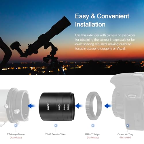 Astromania Extension Tube, 2 Telescope Extension Tube Kit with M48x0.75 on Both Sides - Length 5mm 8mm 10mm 30mm, Metal Telescope Accessories Fit Astronomical Telescopes & Camera for Astrophotography - Image 5