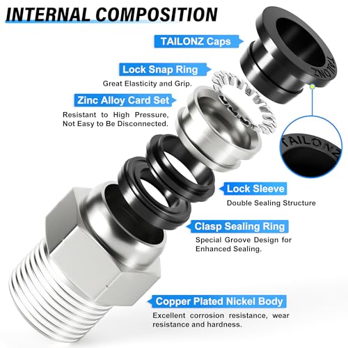 TAILONZ PNEUMATIC Male Straight 3/8 Inch Tube OD x 3/8 Inch NPT Thread Push to Connect Fittings PC-3/8-N3 (Pack of 5) - Image 4