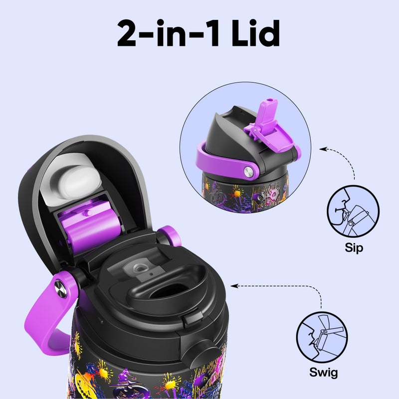 ENCOOL Insulated Water Bottle with Straw - Encool Stainless Steel Water Bottle with Push Button Lid, Leak-Proof & BPA-Free, Keeps Cold for 24 Hours for Sports, Travel, Gym (24 oz, Ghost Party) - Image 2