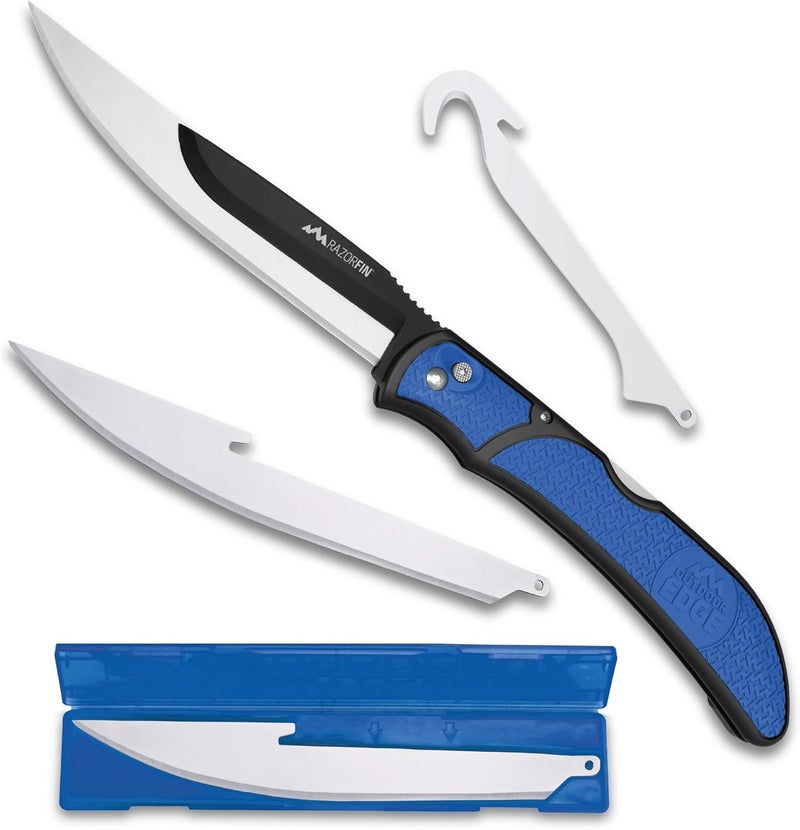 Outdoor Edge رازر-فين | سكين فيليه قابلة للتبديل بشفرة حادة 5" قابلة للطي مع مشبك جيب، 3 شفرات فيليه، 1 شفرة لفتح البطن وصندوق تخزين الشفرات | سكين فيليه للأسماك، هدية صيد رائعة - Image 1