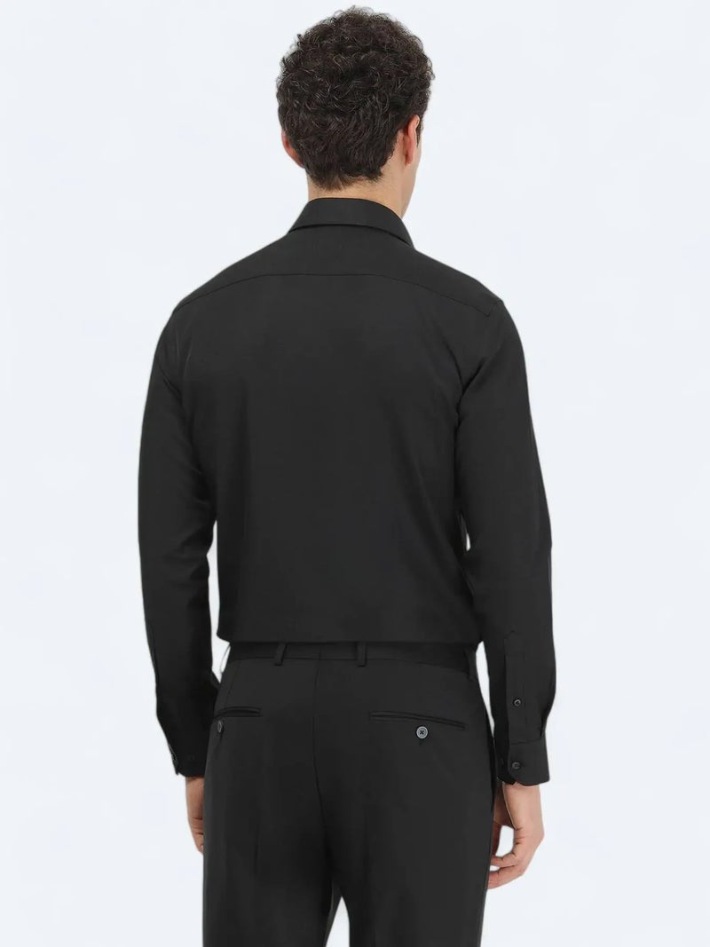 Kip Black Plain Regular Fit Weaving Classical Cotton Blended Shirt - Image 5