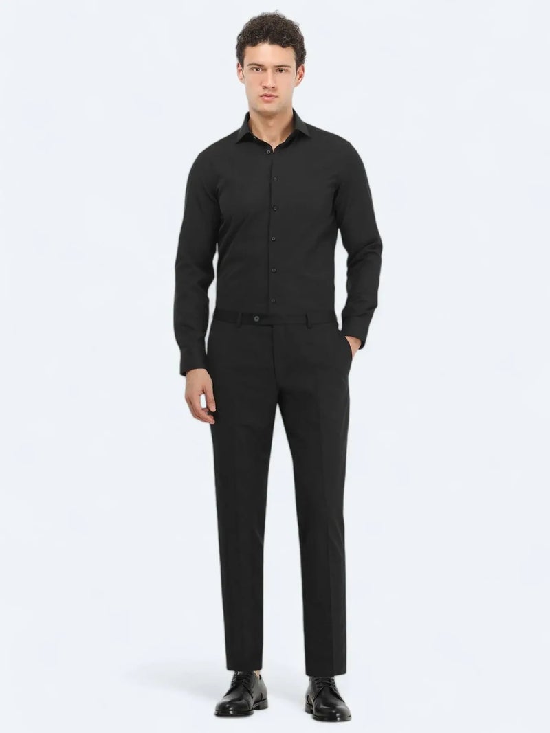 Kip Black Plain Regular Fit Weaving Classical Cotton Blended Shirt - Image 2