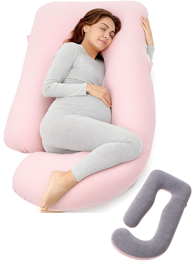 زابروس وسادة الحمل بشكل U من Zaprus – وسادة للجسم بالكامل بحشوة ميموري فوم، غطاء داخلي للحماية وغطاء خارجي ملوّن فاخر – دعم للظهر والبطن والرأس والوركين والساقين – نوم مريح خلال الحمل - Image 1