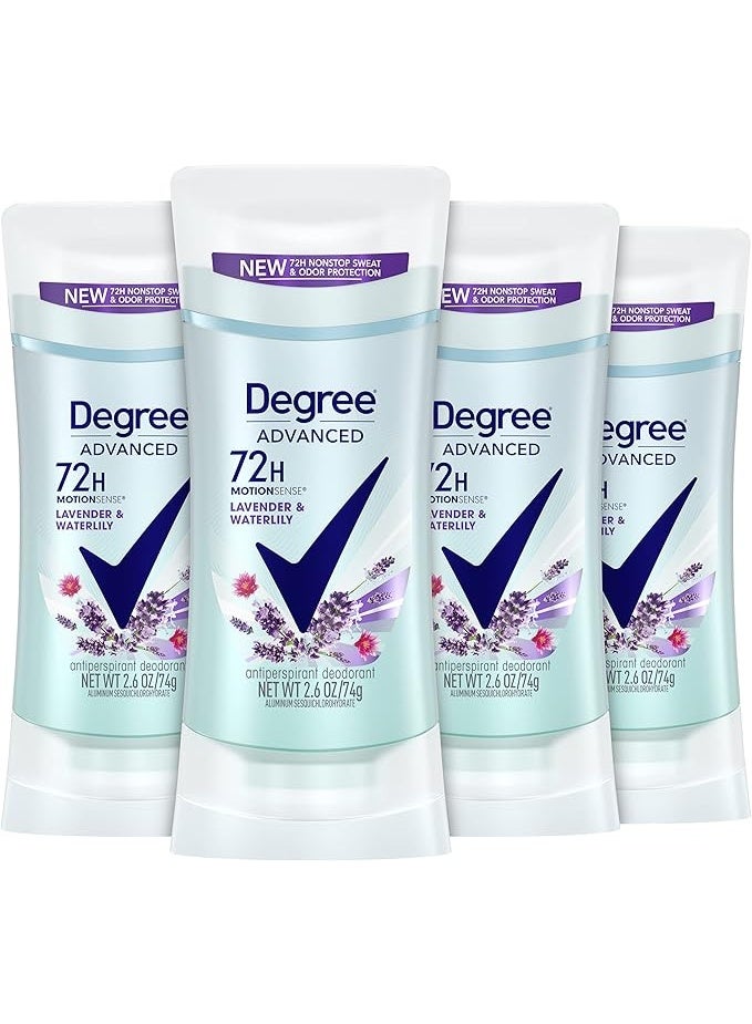 Degree Antiperspirant Deodorant 72-Hour Sweat and Odor Protection Lavender and Waterlily Antiperspirant for Women with MotionSense Technology 2.6 oz 4 Count