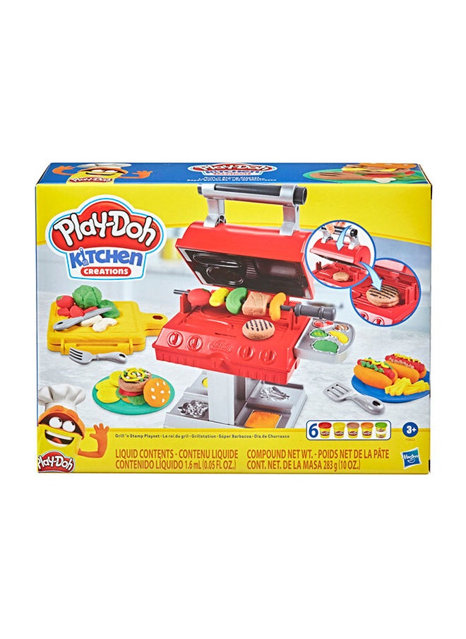 HASBRO - PLAYDOUGH - Play-Doh Kitchen Creations Grill 'N Stamp Playset 6 Colors Play Kitchen Accessories Preschool Toys Barbecue Kitchen Toys For 3 Year Old Girls & Boys & Up - Image 1