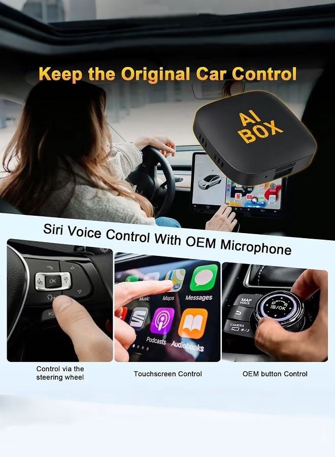 Black CarPlay AI Box Android 13 Wireless Android Auto Smart TV Box for YouTube Netflix Compatible with Toyota Mazda Hyundai Haval GMC Ford MG VW Kia - Image 4