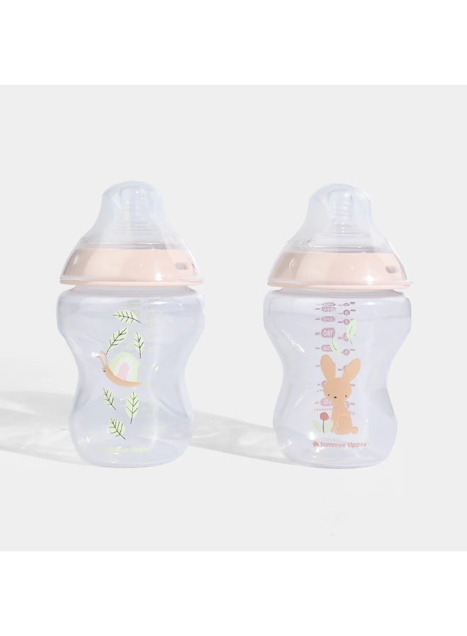tommee tippee Natural Start Baby Feeding Bottles Slow Flow Breast Like Teats Anti Colic Valve Soft Silicone Nipple 0M+ 2X260 ML Pink - Image 3