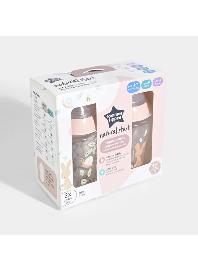 tommee tippee Natural Start Baby Feeding Bottles Slow Flow Breast Like Teats Anti Colic Valve Soft Silicone Nipple 0M+ 2X260 ML Pink - Image 5