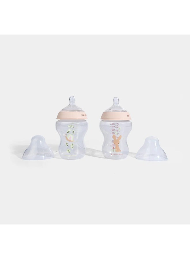 tommee tippee Natural Start Baby Feeding Bottles Slow Flow Breast Like Teats Anti Colic Valve Soft Silicone Nipple 0M+ 2X260 ML Pink - Image 4