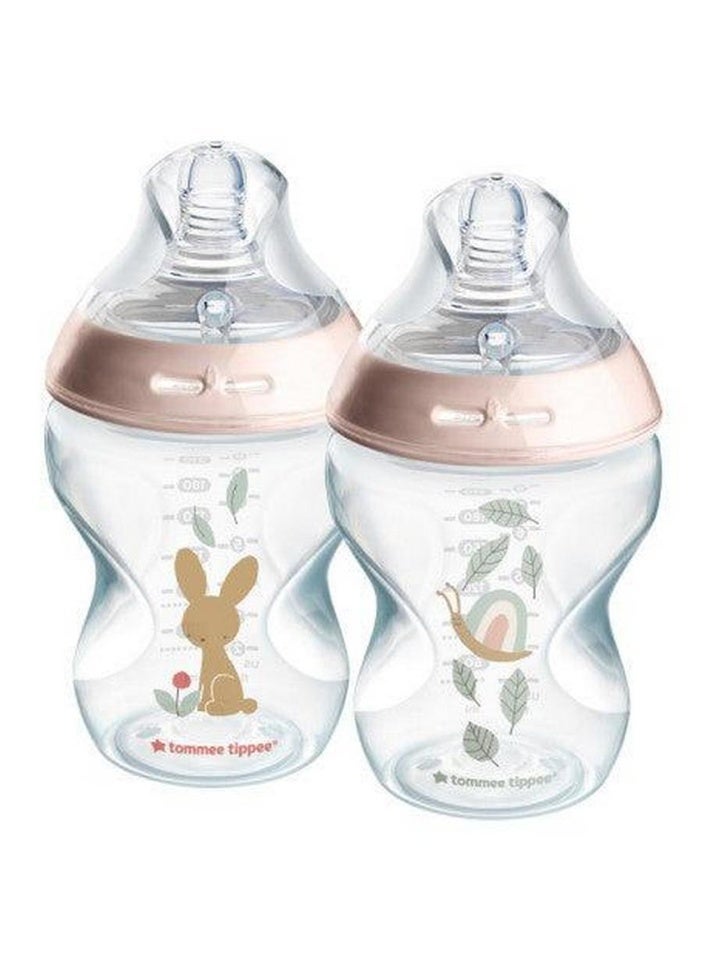 tommee tippee Natural Start Baby Feeding Bottles Slow Flow Breast Like Teats Anti Colic Valve Soft Silicone Nipple 0M+ 2X260 ML Pink