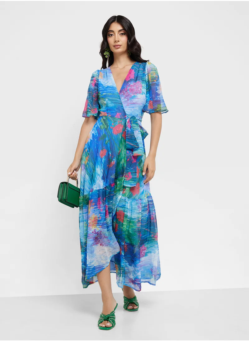 Hope & Ivy Flutter Sleeve Wrap Tie Waist Dress