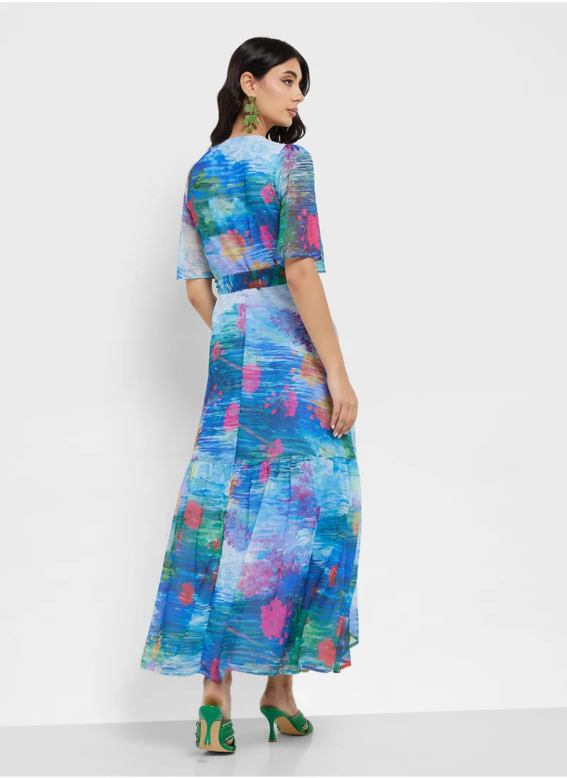 Hope & Ivy Flutter Sleeve Wrap Tie Waist Dress