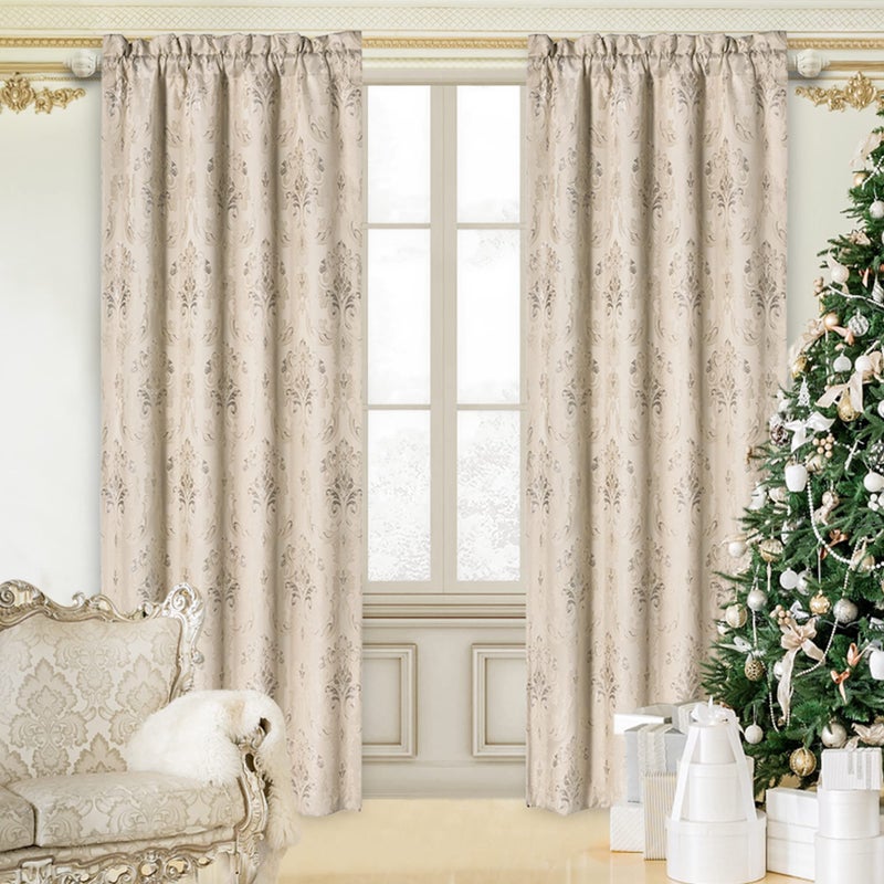 Loom and Mill Luxury Damask Curtains for Bedroom Lined Thick Jacquard Window Curtains with Tiebacks Window Drapes for Living Room Party Christmas Decor 2 Panels 52 x 84 Inch Light Apricot