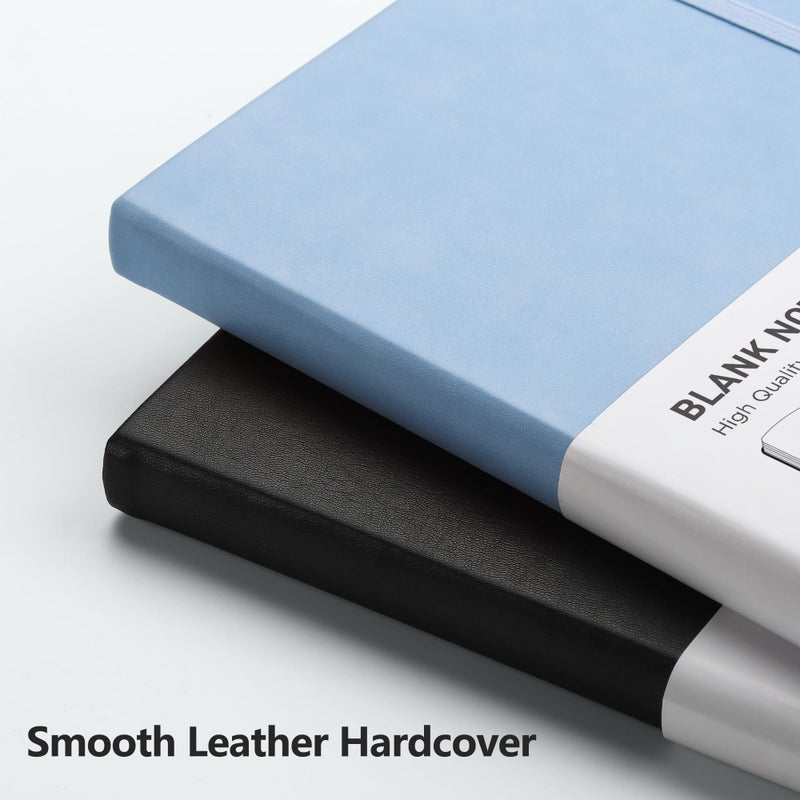 Rettacy Blank Journal Notebook  192 Pages  A5 Medium Size (5.7'' X 8.3'')  Leather Hardcover  100 Gsm Thick Paper  For Sketching  Drawing  Painting (Light Blue) - Image 4