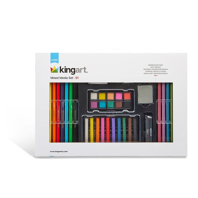 KINGART KINGART 154 Studio Series 54 Pc. Mixed Media Collection Art Set, Includes Watercolor Paints, Pastels and Color Pencils, For All Skill Levels including Beginner/Student, Great Gift 