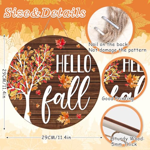 Whaline Hello Fall Wooden Hanging Sign Maple Tree Front Door Sign Autumn Thanksgiving Welcome Signs for Harvest Indoor Outdoor Home Porch Wall Decor - Image 3