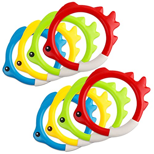 Carykon 8 Pieces of 4 Colors Diving Fish Ring Swimming Pool Toy Diving Retrieve Diving Training Practice Sea Fish Ring Throwing Game - Image 1