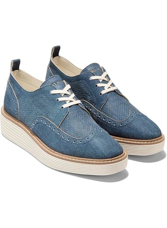 Cole Haan Women's Original Grand Platform Wingtp Oxford, Denim Suede/Ivory - Image 1