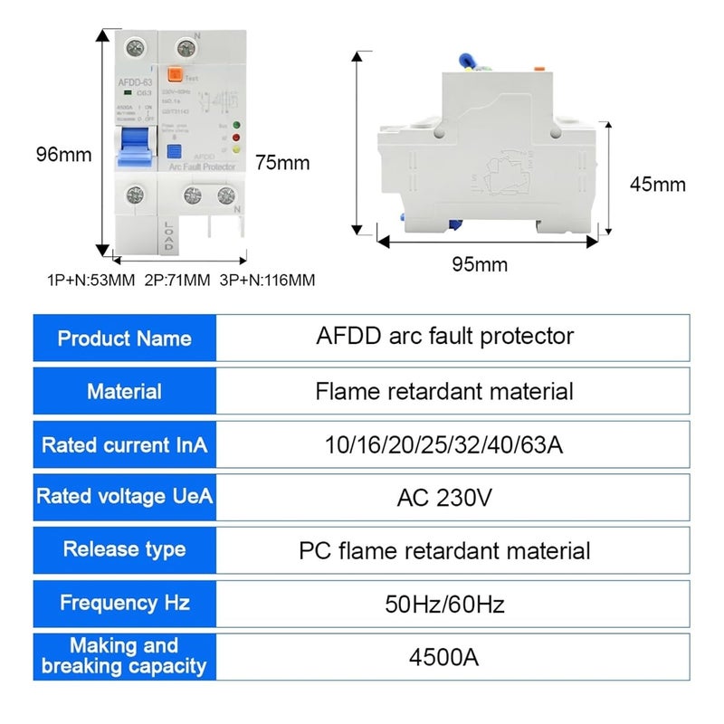 AFDD 63 220V 3P N Arc Fault Protector Circuit Breaker 2P 10A Short Circuit Overload Leakage Protection - Image 3