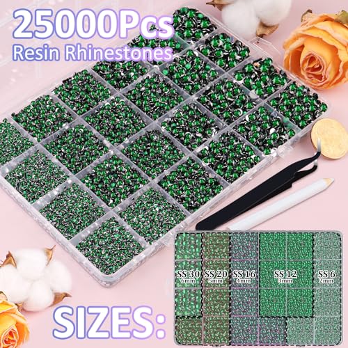 TINKRSTUFF 25000Pcs Resin Rhinestones for Crafting, Emerald Green 2-6mm Mixed Sizes Non Hotfix Flatback Gems, Bedazzling Crystal for DIY Crafts Clothing Tumblers Mugs Shoes Fabric Nail Art - Image 2