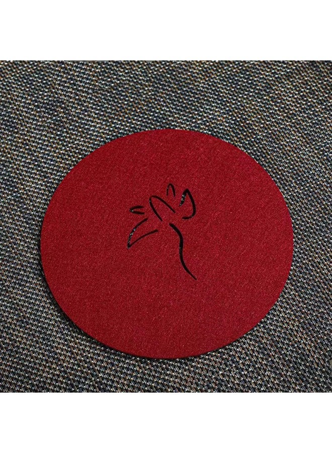 Cross-border Creative Hollow Felt Tea Cup Mat Heat Insulation Anti-slip Mat Household Cup Holder Pot Mat Coaster Tea Mat Absorbent Quick-drying-Color:Vermilion Lotus-Specifications:Other Dimensions  - Image 1