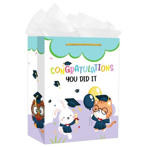 PETCEE Kindergarten Graduation Gift Bags - Congratulations Pre-K Preschool Graduation Gifts for Boys Girls You Did It Kindergarten Paper Gift Bags with Tissue Paper for Kids Daughter Son Graduates - Image 1