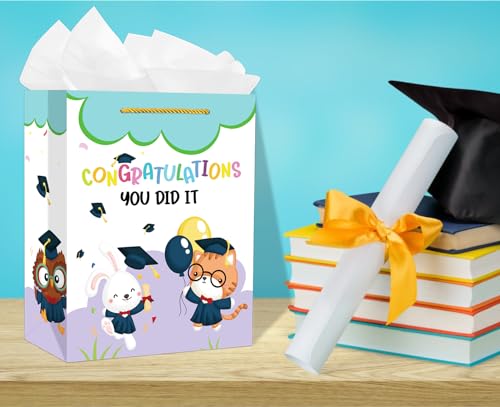 PETCEE Kindergarten Graduation Gift Bags - Congratulations Pre-K Preschool Graduation Gifts for Boys Girls You Did It Kindergarten Paper Gift Bags with Tissue Paper for Kids Daughter Son Graduates - Image 2
